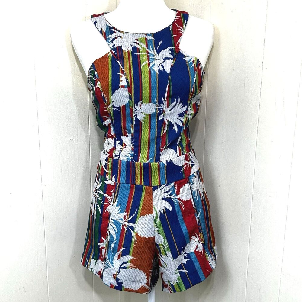 Angelique Romper Size Small Blue Red Palms Hawaiian Short Romper Size Small $154